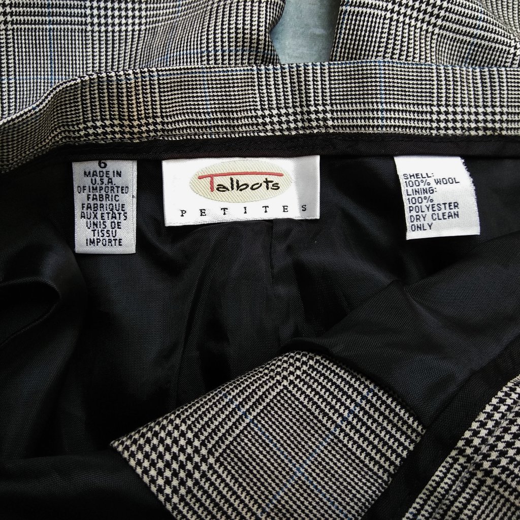 Talbots Petites Black / White Glen Plaid Wool Pant